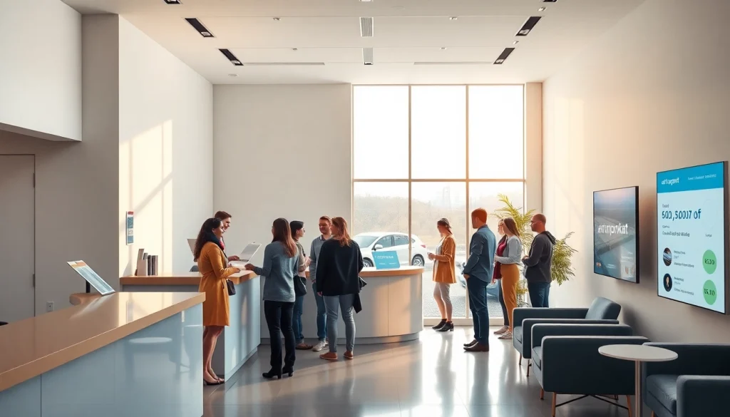 Modern car rental office in Chișinău offering avtoprokat services with friendly staff and welcoming atmosphere.