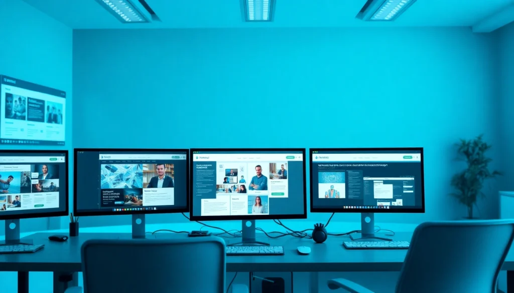 Professional web development office showcasing innovative website designs and tools.