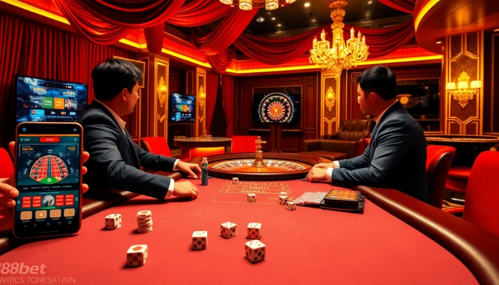 Exciting casino table gameplay at https://188bet.archi/ featuring players engaged with poker chips and a roulette wheel.