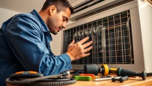 Expert technician providing ac repair phoenix az with detailed inspection of an HVAC unit.