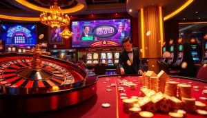 Experience the excitement of Trang chủ Go99 with thrilling casino games, vibrant poker chips, and a lively atmosphere.