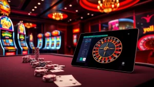 Experience gambling excitement at https://79king.computer/ with a vibrant casino scene featuring poker tables and slot machines.