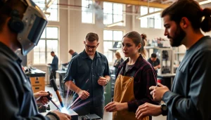 Students learning hands-on skills at a trade school in Tennessee demonstrating various skills.