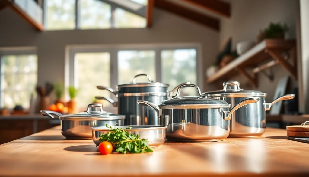 Showcasing elegant WMF cookware NZ arranged in a stylish kitchen setting.