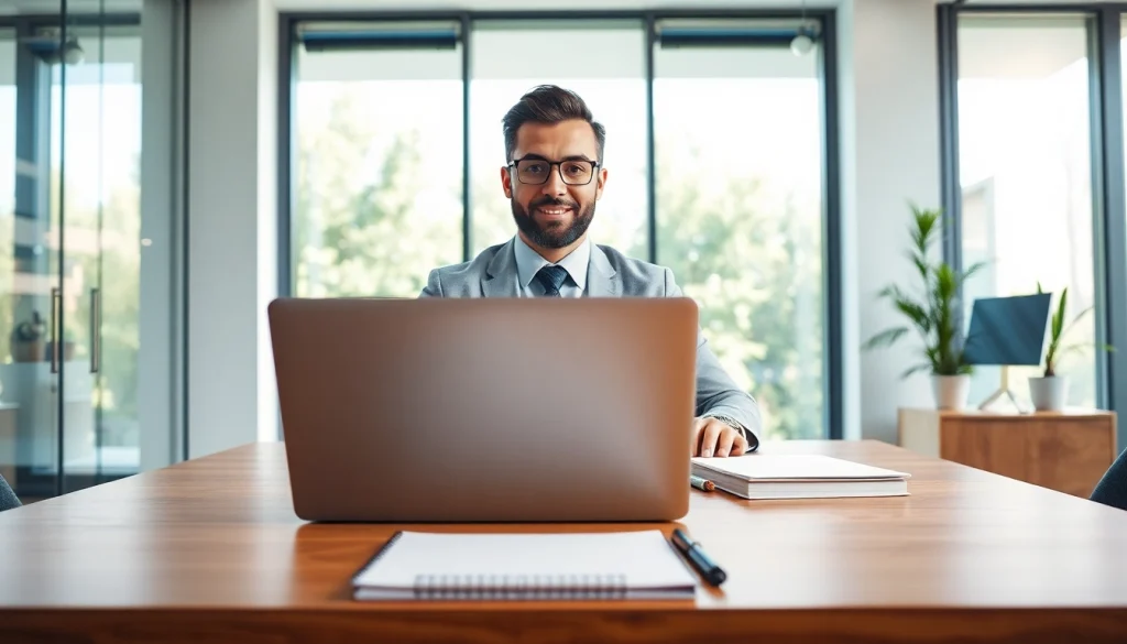Engaged individual practicing Interview preparation in a bright office setting with organized materials.
