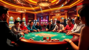 Experience excitement at a w88 casino table with vibrant poker action and luxury ambiance.