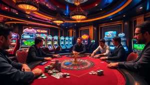 Engaging players at THABET casino table with vibrant poker chips and roulette wheel.