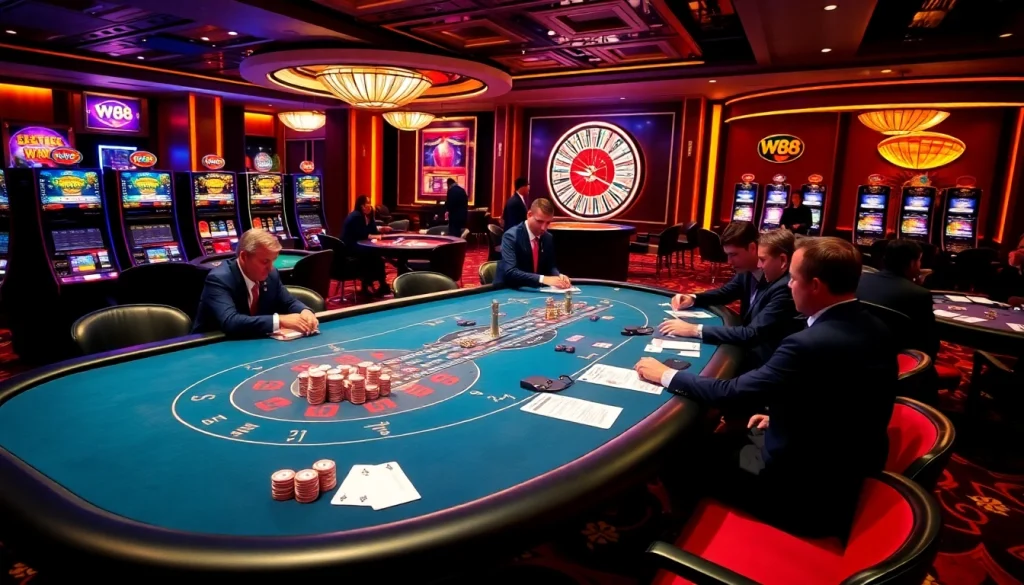 Players enjoy high-stakes games at W88 luxury casino tables filled with action.