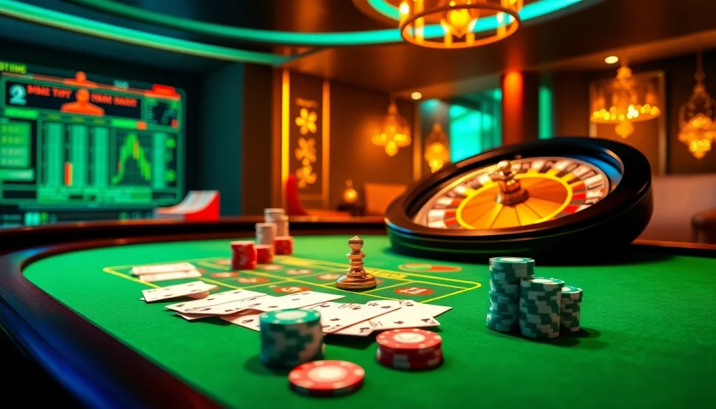 Experience thrilling gameplay at https://s8net.com/ with vibrant casino scenes featuring poker chips and roulette tables.