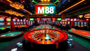 Engaged players enjoying a vibrant atmosphere at MM 88 casino tables with poker chips and cards.