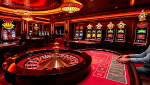 Experience the thrill of shbet with players engaged in high-stakes gaming at a luxurious casino.