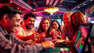 Vibrant 78WIN online casino scene showcasing players enjoying games with excitement.