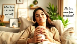 Relaxing mom enjoying a cozy moment at home with https://giveaways4mom.com featured decor.