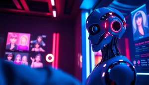 Porn ai chatbot interface showcasing customizable avatars in a futuristic adult entertainment platform.