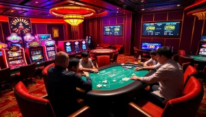 Engaging poker game scene at nhà cái 789p showcasing casino excitement and betting action.