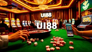 UU88 players enjoying thrilling online gambling with vibrant casino elements.