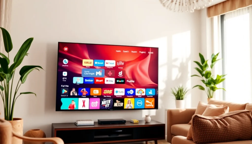 Engaging IPTV streaming setup at https://bosstv.ca, showcasing vibrant channels on a smart TV with a cozy ambiance.
