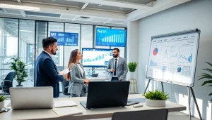 Professional setting showcasing VAT Services in UAE with business discussion and financial data.