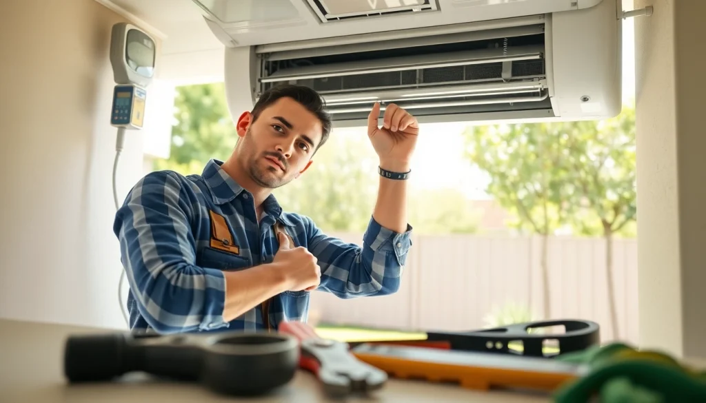 Providing ac repair phoenix az service, a technician works diligently on an HVAC system.