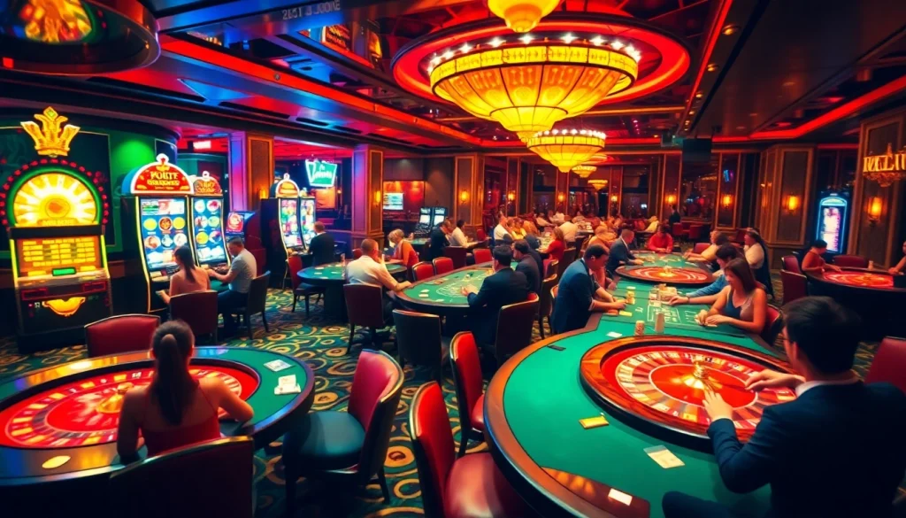 Experience the excitement at new66 with glamorous casino gaming scenes featuring poker, blackjack, and slots.