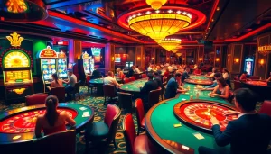 Experience the excitement at new66 with glamorous casino gaming scenes featuring poker, blackjack, and slots.