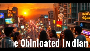 Engaging group discussing Bollywood news at https://theopinionatedindian.com, capturing lively city ambiance.