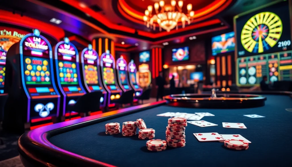 Players immersed in exciting online슬롯 games at a luxury casino.