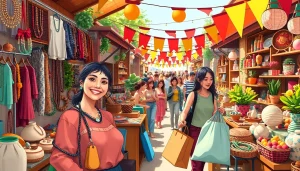 Explore the vibrant marketplace at https://nugevonden.nl showcasing diverse products and happy shoppers.