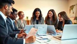 Submitting an esta application in a professional office setting with diverse participants.