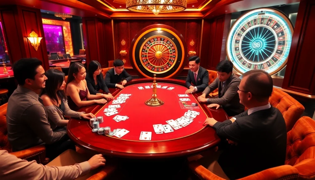 Players enjoy the excitement at UU88 casino table with vibrant chips and roulette wheel.