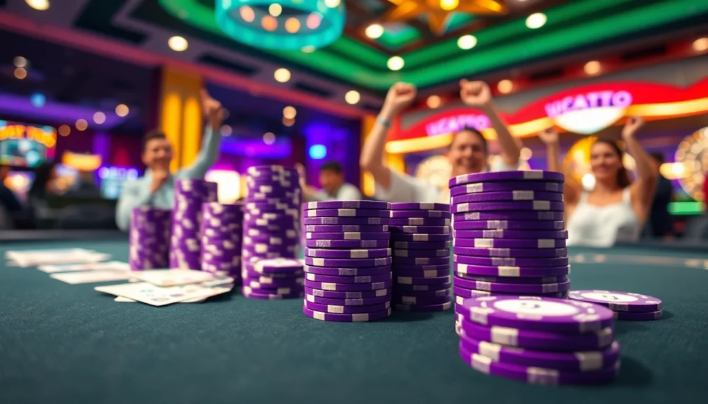 Permainan ungu toto dengan chip ungu menciptakan suasana kasino yang menarik dan penuh semangat.