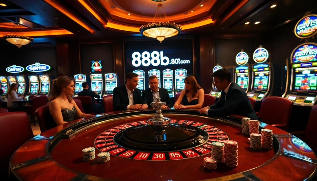 Engage in the thrill of high-stakes gambling at 888b. com featuring a vibrant casino scene.