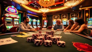 Players enjoying a thrilling game of toto togel at a luxurious casino table.