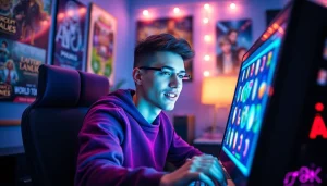 Petani toto bermain permainan slot seru di ruang gaming yang menarik.