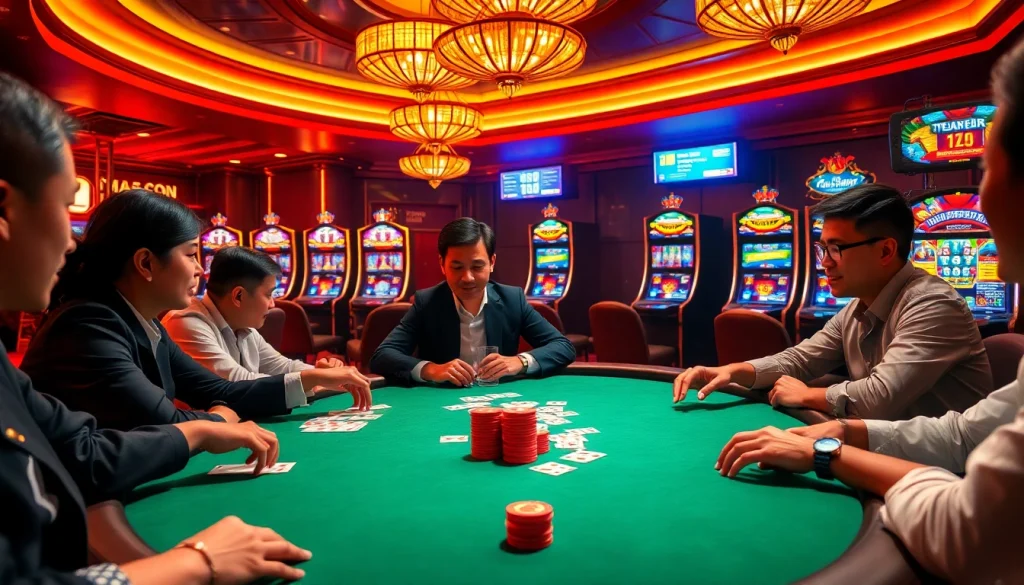 Players strategize at a luxurious poker table as they experience thrilling moments in gambling, Nếu như vậy bám vào đây.