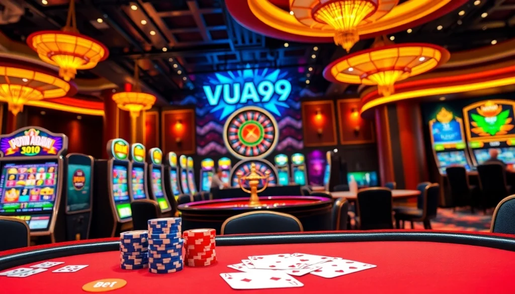 Experience the thrilling VUA99 gaming atmosphere with vibrant casino elements and exciting betting options.
