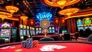 Experience the thrilling VUA99 gaming atmosphere with vibrant casino elements and exciting betting options.