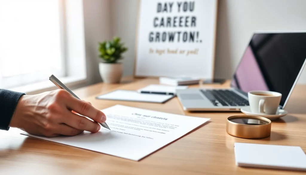 Write a compelling Cover Letter on a well-organized workspace highlighting productivity.