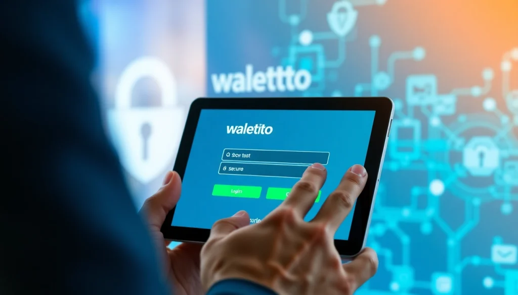 Login screen walettoto login dengan tampilan modern dan pengguna yang fokus memasukkan detail.