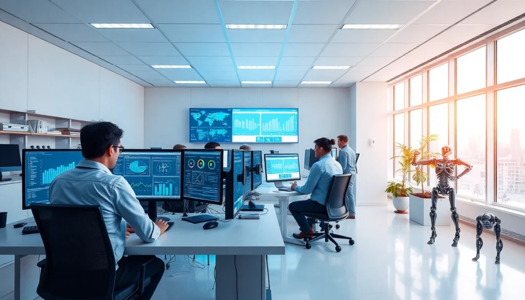 Showcase of advanced testing environments at https://benchbot.ai, highlighting teamwork and AI technology.