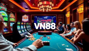 Experience thrilling wins at VN88 casino with vibrant tables and excited players.