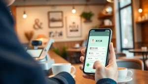 아늑한 카페에서 소액결제 거래를 표시하는 스마트폰 화면으로, 현대적인 결제 편의성을 강조합니다.