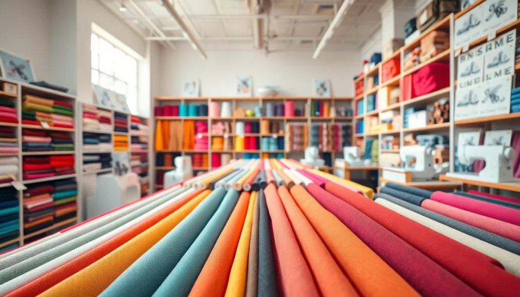 Bezoek een stoffenwinkel met een kleurrijke selectie stoffen en fournituren.
