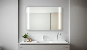Reflecting elegance, this stylish elegant bathroom mirror enhances modern interiors with LED lighting.