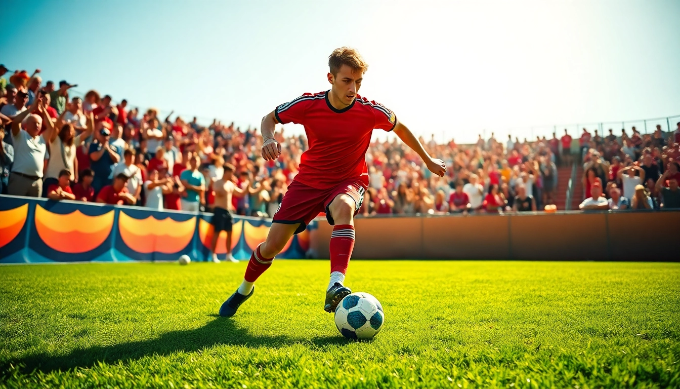 Engaging action scene of a soccer player demonstrating skill on the field for บอลวันนี่.