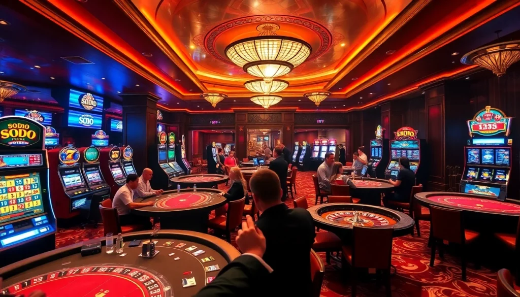 Experience thrilling gameplay in SODO's luxurious casino atmosphere with engaging poker and roulette.