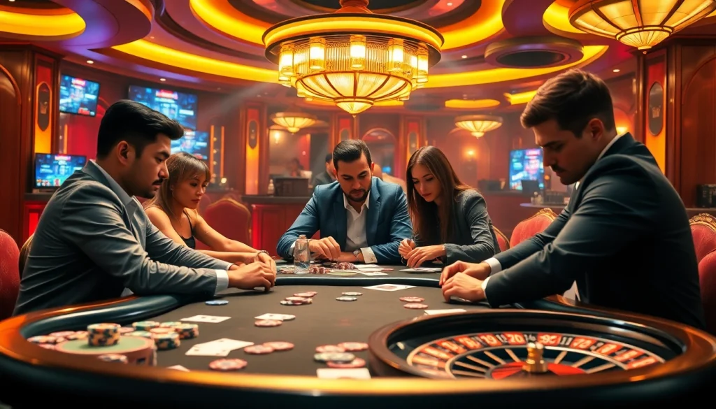 Experience thrilling sbobet poker action at a luxurious casino table with vibrant gameplay.