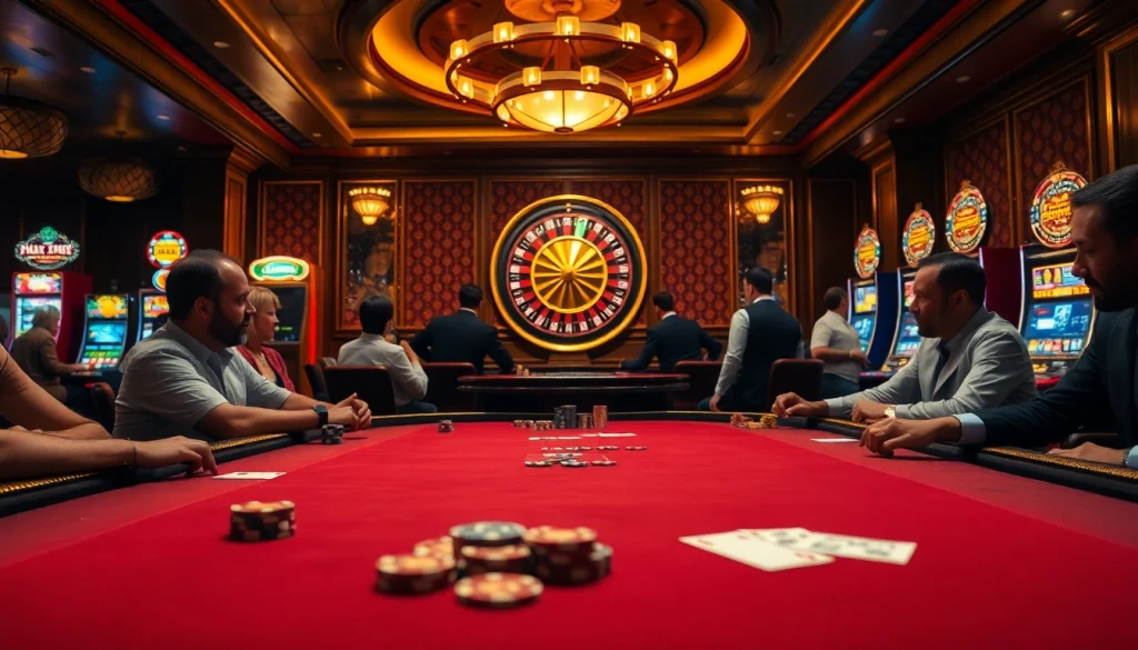 Players engaging in a high-stakes poker game at a luxurious casino inspired by the official hidden wiki.