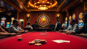 Players engaging in a high-stakes poker game at a luxurious casino inspired by the official hidden wiki.