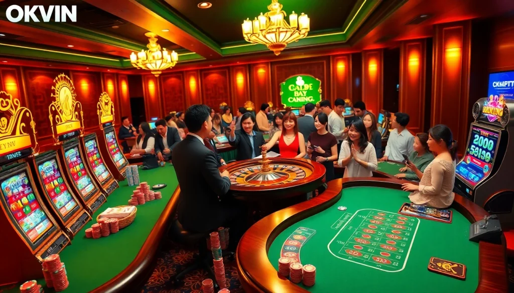 Experience the thrill of online gaming with Nhà cái OKWIN, showcasing vibrant casino elements and engaging gameplay.